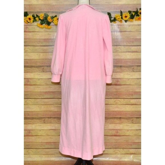 Vintage Vanity Fair Ladies M Terry Cloth Pink Housecoat Pockets Embroidered - Picture 7 of 9
